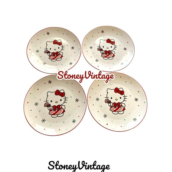 HELLO KITTY Christmas 2023 Set of 4 Candy Cane Dress Dinner Plates - Picture 3 of 6